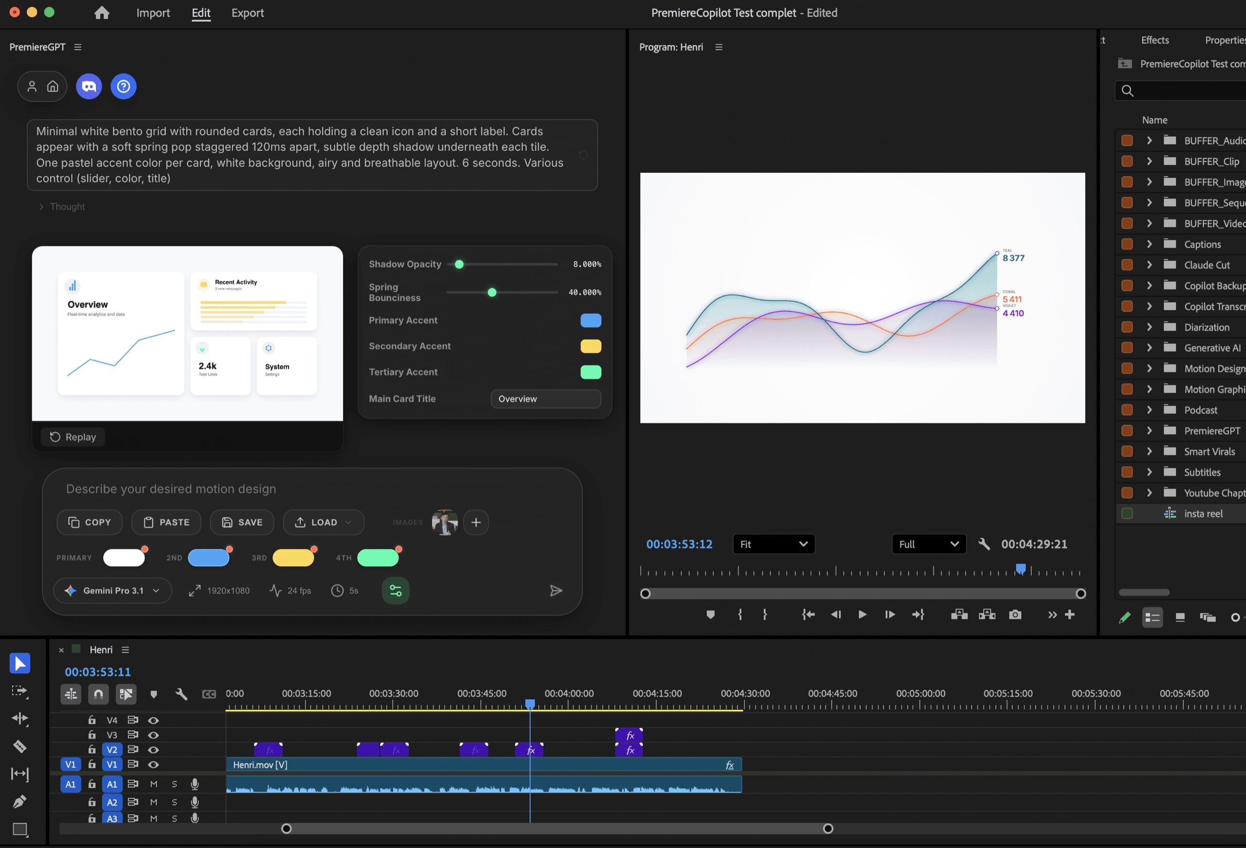 Vibe Motion generating 4K motion design from a prompt inside Adobe Premiere Pro