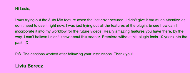 PremiereCopilot user testimonial from the Discord community